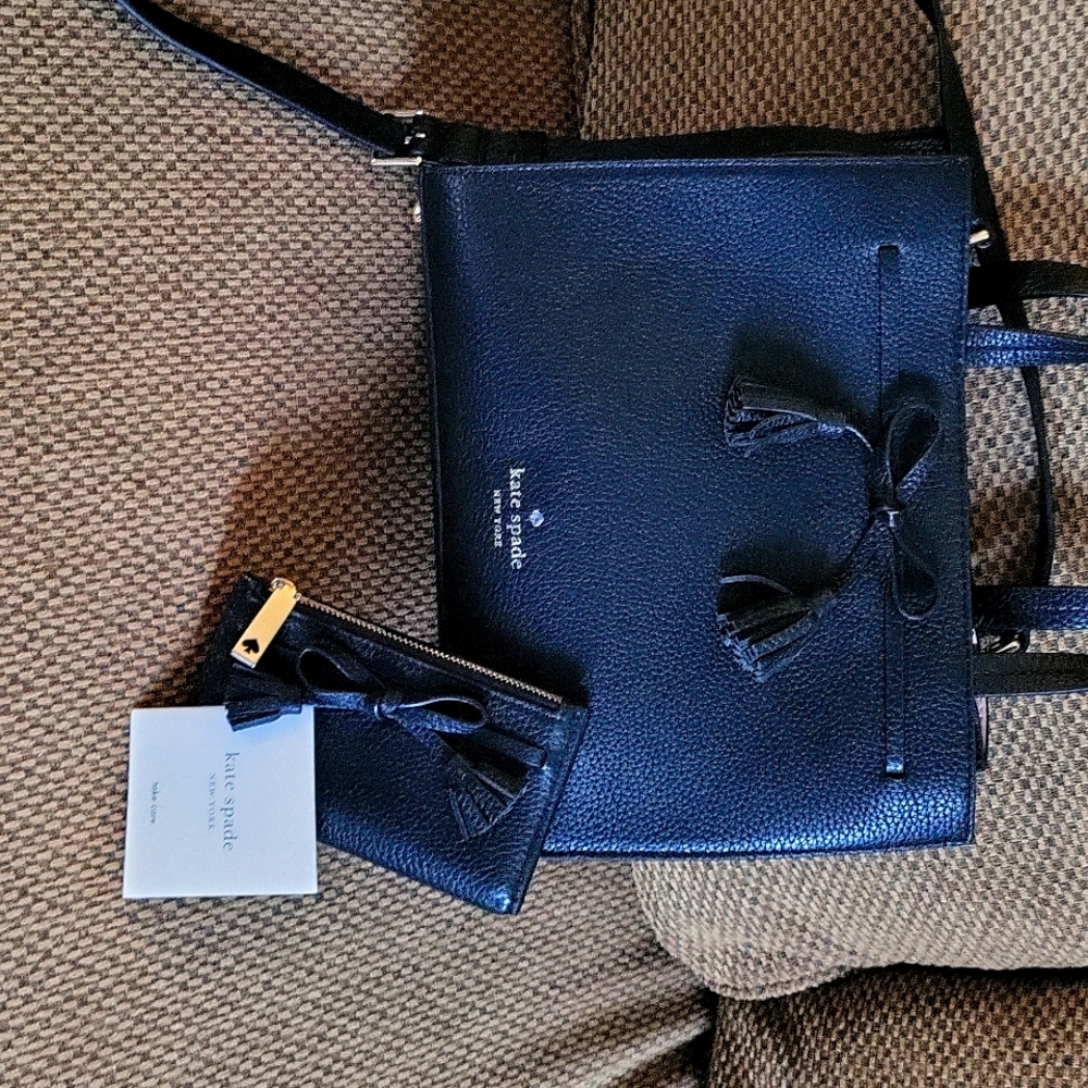 Gently used Kate Spade black bow, leather purse & matching wallet